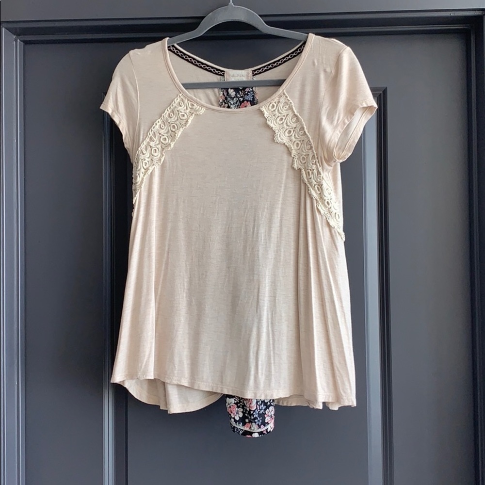 Cream Laced Back Top